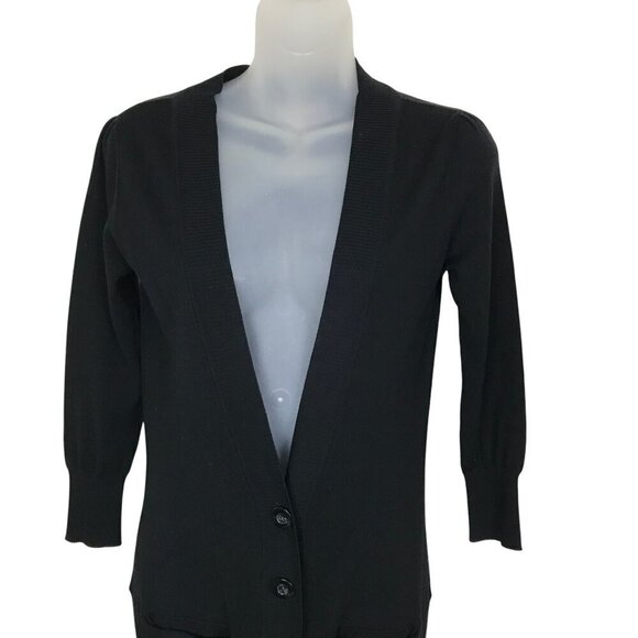 Diane Von Furstenberg 100% Merino Wool Black Extra Long Cardigan Size P - Picture 3 of 6